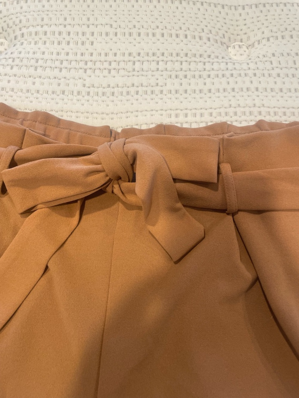 Haute Monde High-Waist Paperbag Shorts in Camel Brown - Picture 2 of 6